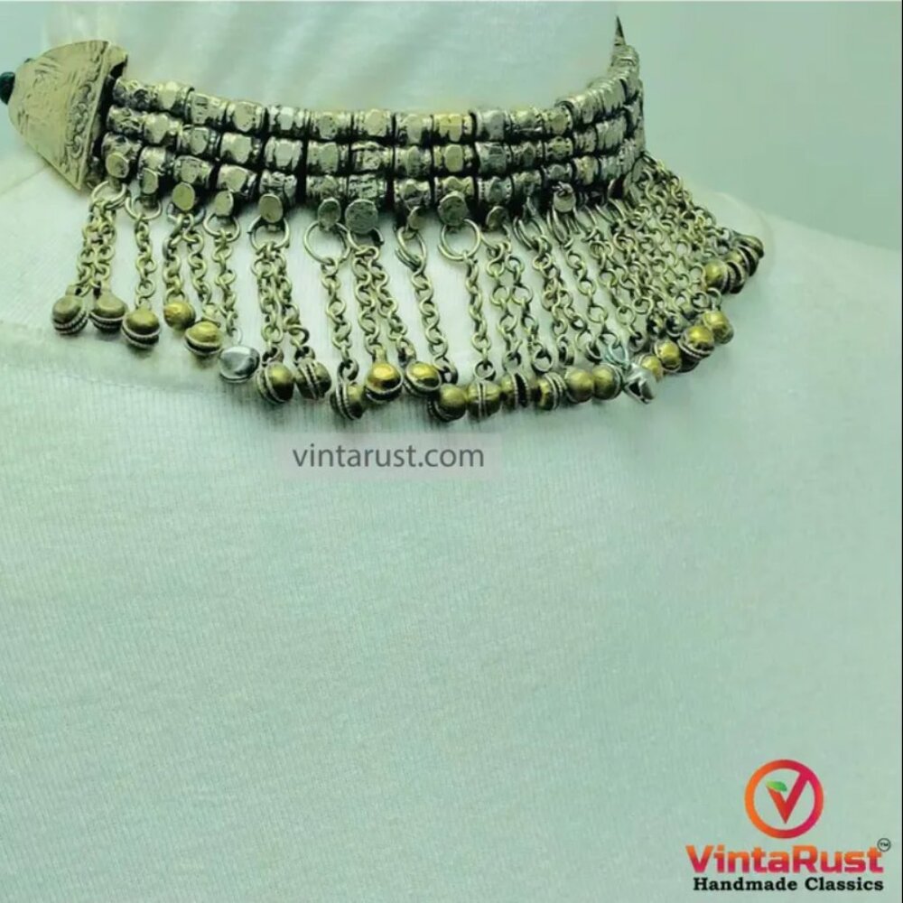 Stylish Statement Necklace With Silver Metal Bead… - image 2
